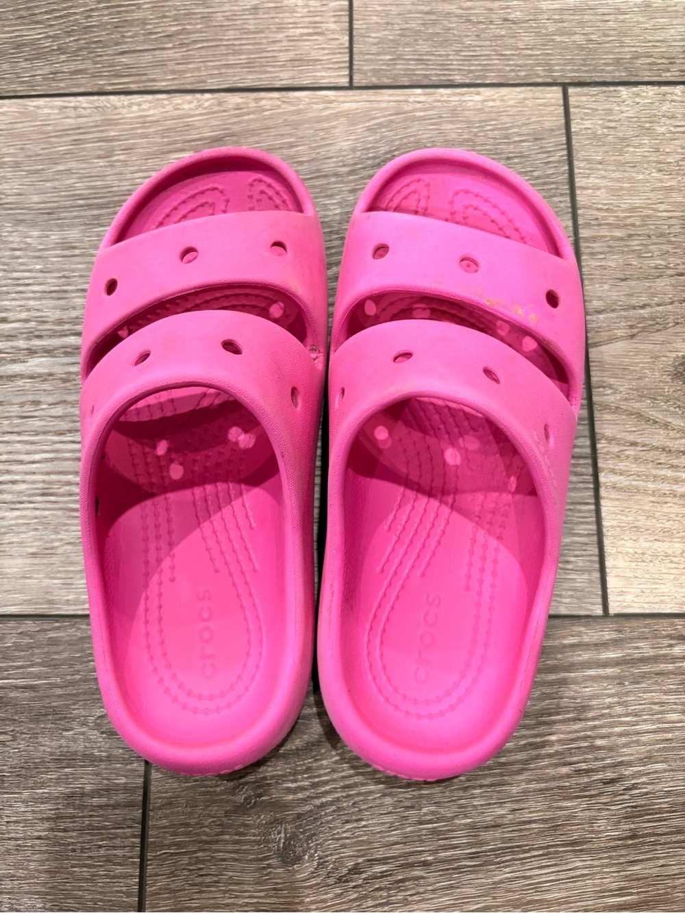CROCS Kids' Hot Pink Double-Band Slide Sandals